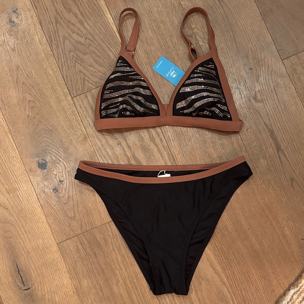 Cupshe Black and Brown Bikini Set